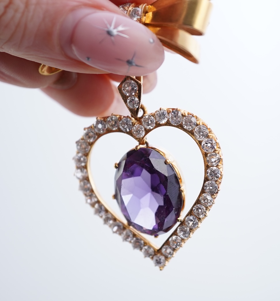 A synthetic sapphire and diamond pendant, mid 20th century